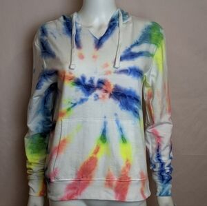 Bloom + Pop Neon Tie Dye Fireworks White Pullover Fourth of July Hoodie